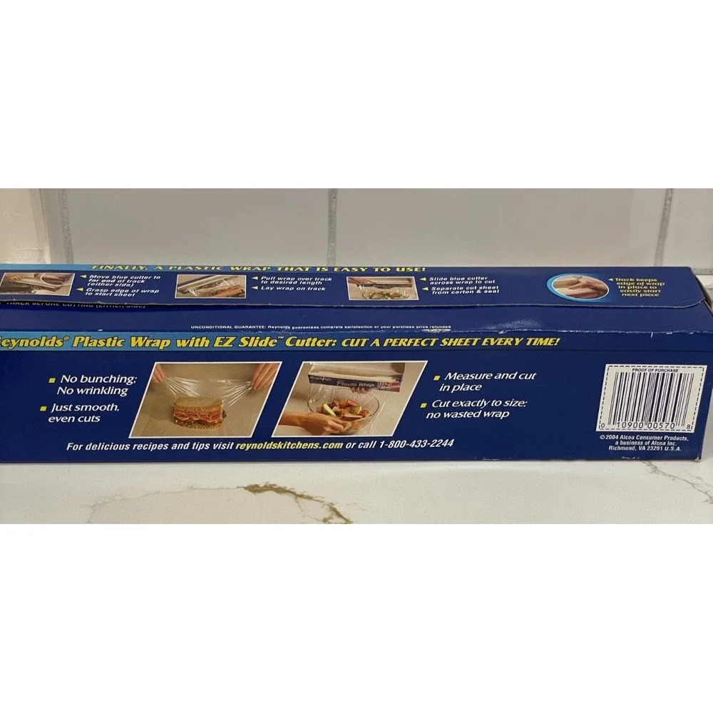 Vintage Reynolds Clean Plastic Wrap 200 sq ft EZ Slide Cutter 2004 New Old Stock